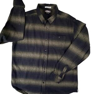 Ezekiel Mens Ombre Stripe Flannel Shirt XL Dark Green Black Button Down EL223040